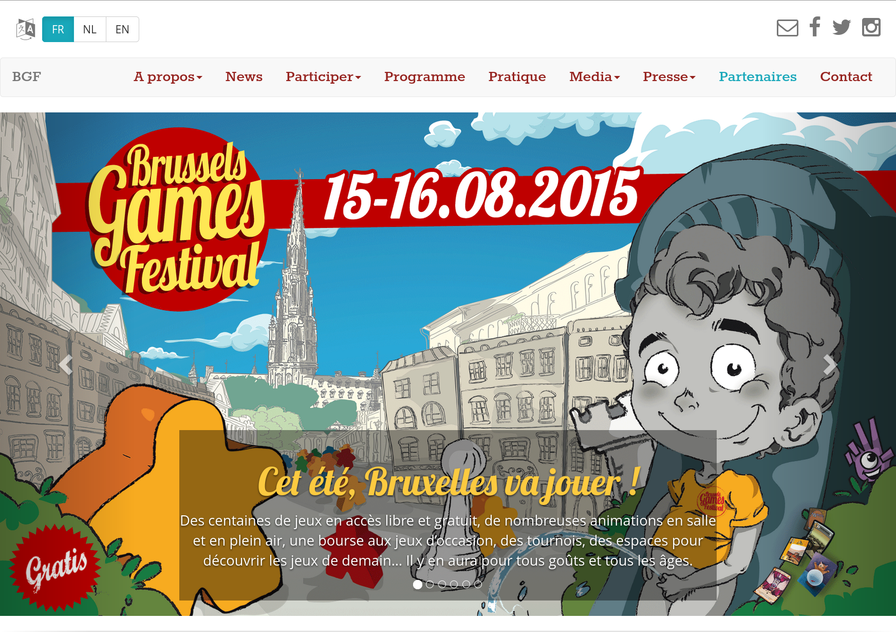 A screenshot of the 2015 website of Brussels Games Festival
